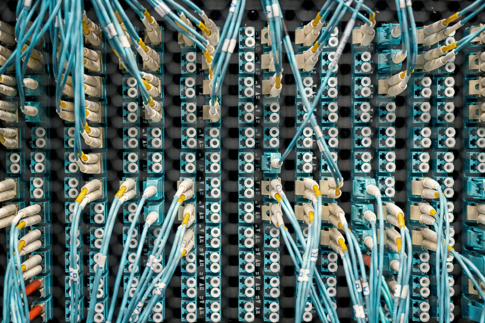 Server racks in a data center.